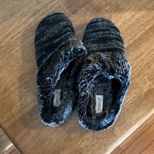 AEROSOLES Charcoal Striped Faux Fur Slip-On Mules
